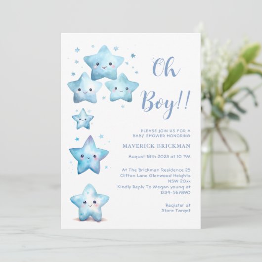 Twinkle twinkle Kleine ster oh Jongen Baby Shower Kaart (Staand voorkant)