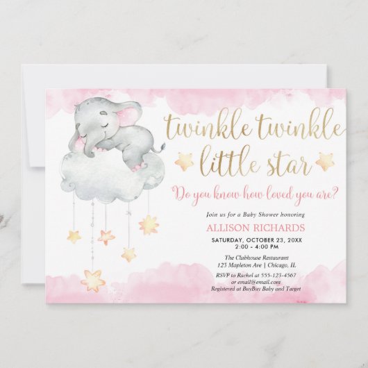 Twinkle twinkle kleine ster roze goud baby shower kaart (Voorkant)