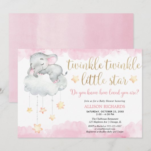 Twinkle twinkle kleine ster roze goud baby shower kaart (Voorkant / Achterkant)