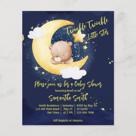 Twinkle twinkle kleine teddybeer baby shower (Voorkant)
