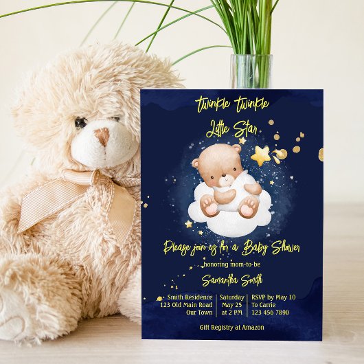 Twinkle twinkle kleine teddybeer baby shower kaart