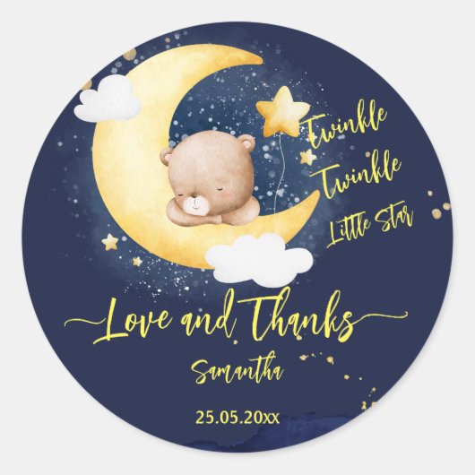 Twinkle twinkle kleine teddybeer baby shower ronde sticker (Voorkant)