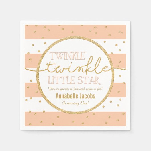 Twinkle Twinkle Koraal en Gouden Verjaardags Serve Servetten (Voorkant)