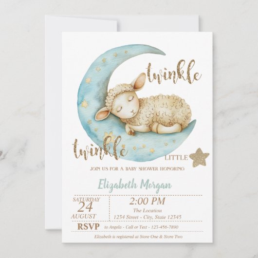 Twinkle Twinkle Little Sheep Baby shower Kaart (Voorkant)