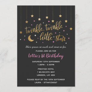 Twinkle Twinkle Little Star 1e verjaardag Uitnodig Kaart
