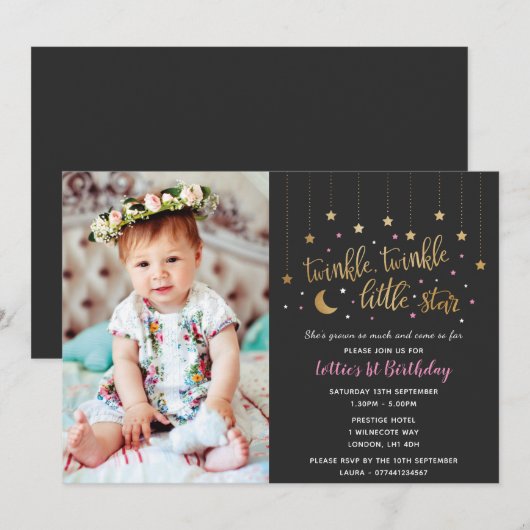 Twinkle Twinkle Little Star 1e verjaardag Uitnodig Kaart (Voorkant / Achterkant)