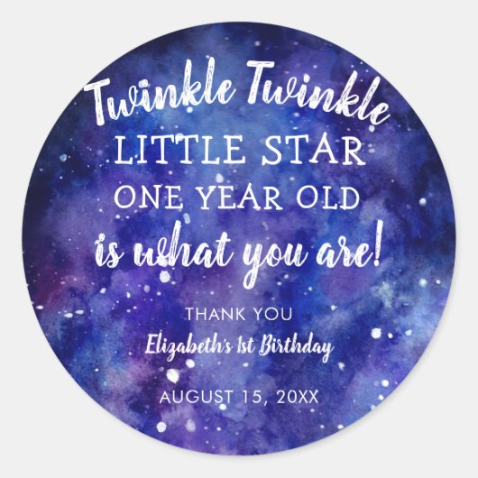 Twinkle Twinkle Little Star 1st Birthday Bedankt Ronde Sticker (Voorkant)