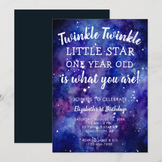 Twinkle Twinkle Little Star 1st Birthday Galaxy in Kaart (Voorkant / Achterkant)
