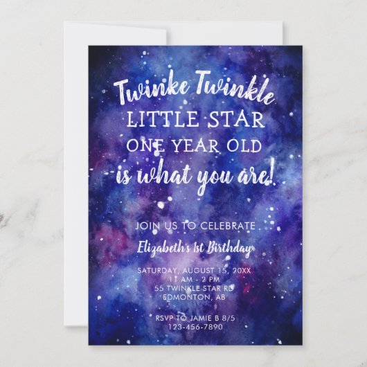 Twinkle Twinkle Little Star 1st Birthday Galaxy Kaart (Voorkant)