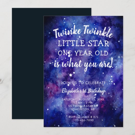 Twinkle Twinkle Little Star 1st Birthday Galaxy Kaart (Voorkant / Achterkant)