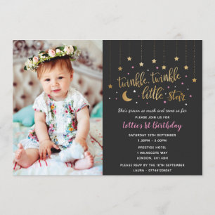 Twinkle Twinkle Little Star 1st Birthday Invite Kaart
