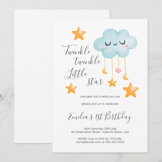 Twinkle Twinkle Little Star 1st Birthday Kaart (Voorkant / Achterkant)