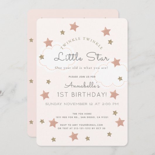 Twinkle Twinkle Little Star 1st Birthday Kaart (Voorkant / Achterkant)