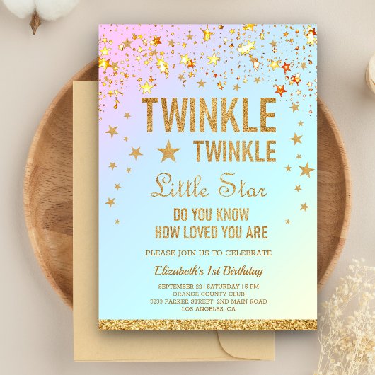Twinkle Twinkle Little Star 1st Birthday Party Kaart