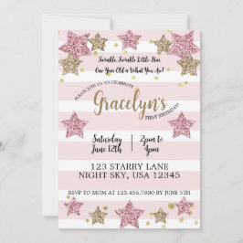 Twinkle Twinkle Little Star 1st Birthday Pink Gold Kaart