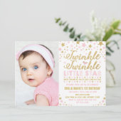 Twinkle Twinkle Little Star 1st Birthday Pink Gold Kaart (Staand voorkant)