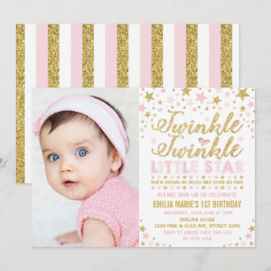 Twinkle Twinkle Little Star 1st Birthday Pink Gold Kaart