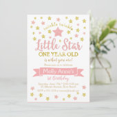 Twinkle Twinkle Little Star 1st Birthday Pink Gold Kaart (Staand voorkant)