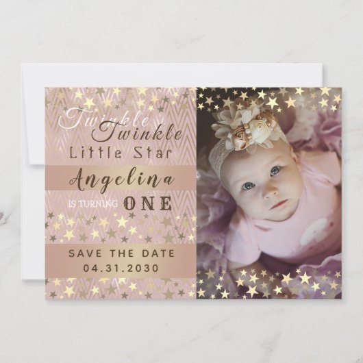 Twinkle Twinkle Little Star 1st Birthday Save The Date (Voorkant)