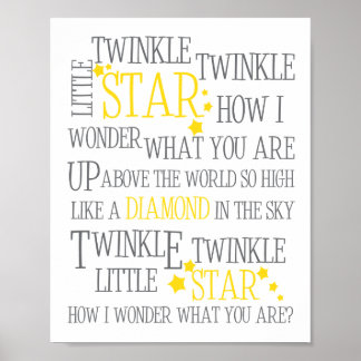 TWINKLE TWINKLE LITTLE STAR-8X10 KUNSTDRUK-GEEL POSTER