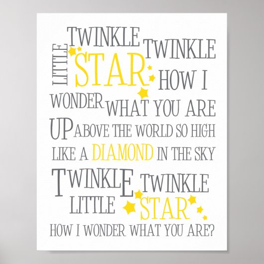 TWINKLE TWINKLE LITTLE STAR-8X10 KUNSTDRUK-GEEL POSTER (Voorkant)