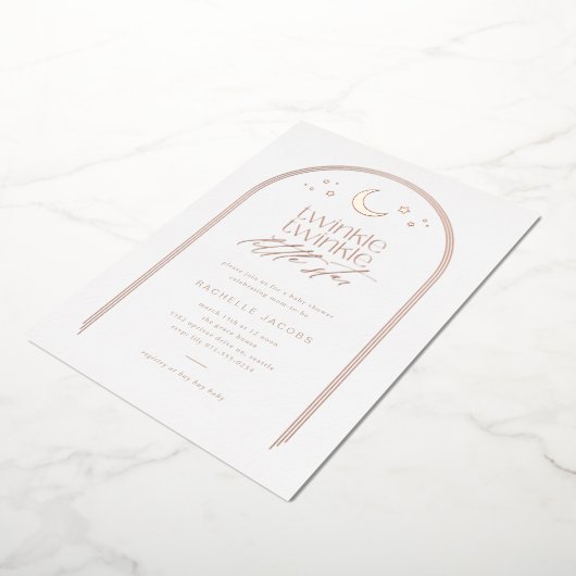 Twinkle Twinkle Little Star Arch Baby shower Roos Folie Uitnodiging (Gedraaid)