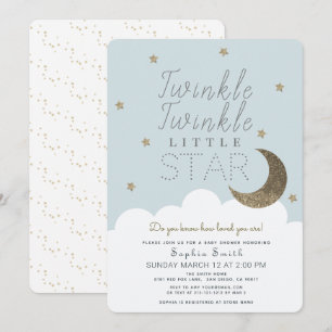 Twinkle Twinkle Little Star Baby Blue Baby shower Kaart