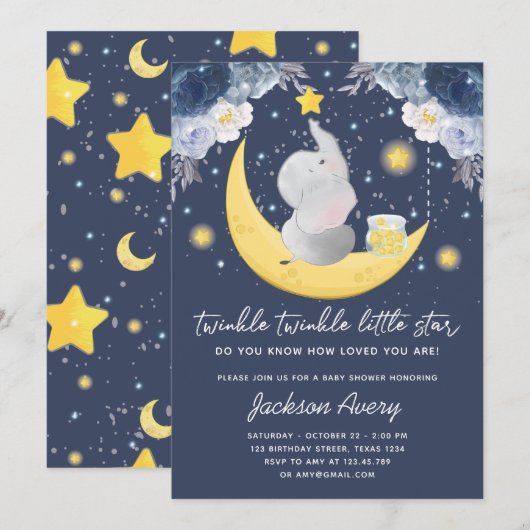 Twinkle Twinkle Little Star Baby Boy Baby shower Kaart (Voorkant / Achterkant)