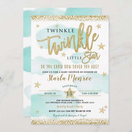 Twinkle Twinkle Little Star Baby Boy Shower Kaart (Voorkant / Achterkant)