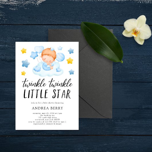 Twinkle Twinkle Little Star Baby Boy Shower Kaart