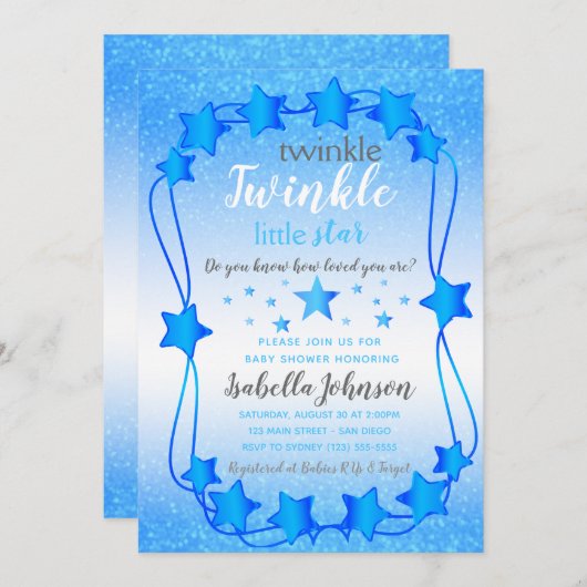 Twinkle Twinkle Little Star - Baby Boy Shower Kaart (Voorkant / Achterkant)