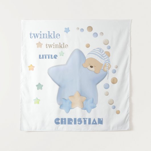Twinkle Twinkle Little Star Baby Boy Teddy Bear Wandkleed (Voorkant)