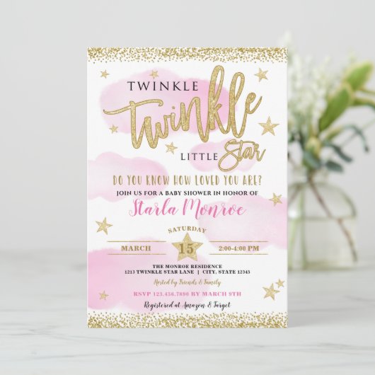 Twinkle Twinkle Little Star Baby Girl Shower Kaart (Staand voorkant)