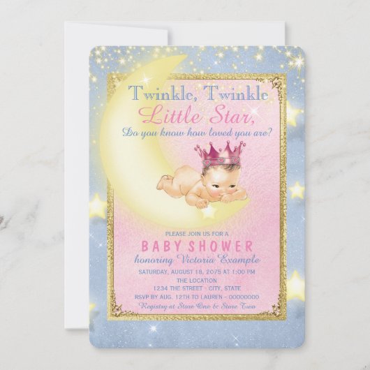 Twinkle Twinkle Little Star Baby Meisje Douche Kaart (Voorkant)