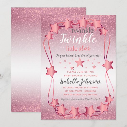 Twinkle Twinkle Little Star - Baby Meisje Douche Kaart (Voorkant / Achterkant)