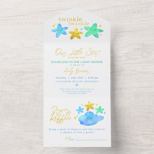 Twinkle Twinkle Little Star Baby shower All In One Uitnodiging (Binnen)