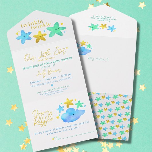 Twinkle Twinkle Little Star Baby shower All In One Uitnodiging