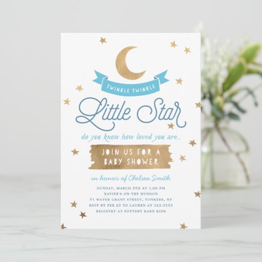Twinkle Twinkle Little Star | Baby Shower | Blauw Kaart (Staand voorkant)