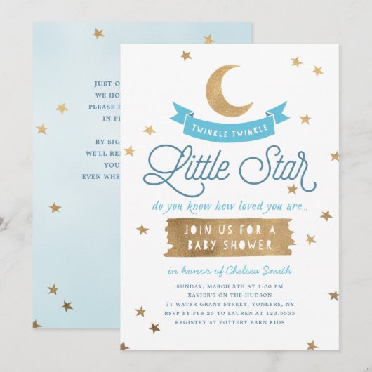 Twinkle Twinkle Little Star | Baby Shower | Blauw Kaart (Voorkant / Achterkant)