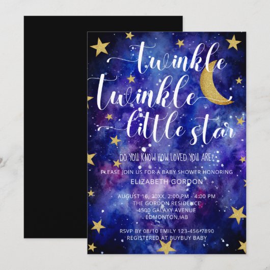 Twinkle Twinkle Little Star Baby shower Galaxy in Kaart (Voorkant / Achterkant)