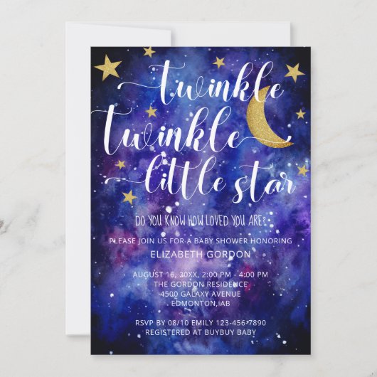 Twinkle Twinkle Little Star Baby shower Galaxy Kaart (Voorkant)