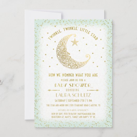 Twinkle Twinkle Little Star Baby shower Gold/Mint Kaart (Voorkant)