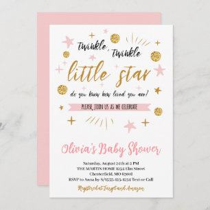 Twinkle Twinkle Little Star Baby shower, Gold Pink Kaart