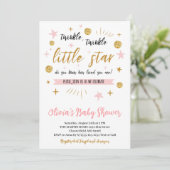 Twinkle Twinkle Little Star Baby Shower, Goud Roze Kaart (Staand voorkant)