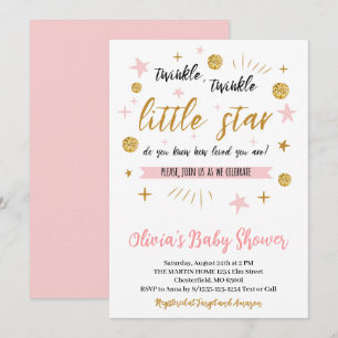 Twinkle Twinkle Little Star Baby Shower, Goud Roze Kaart