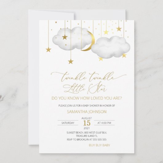 Twinkle Twinkle Little Star-Baby shower, grijs gou Kaart (Voorkant)