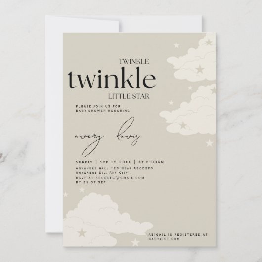 Twinkle Twinkle Little Star Baby shower I Kaart (Voorkant)