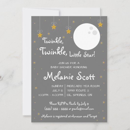 Twinkle, Twinkle, Little Star. Baby shower Invita Kaart (Voorkant)