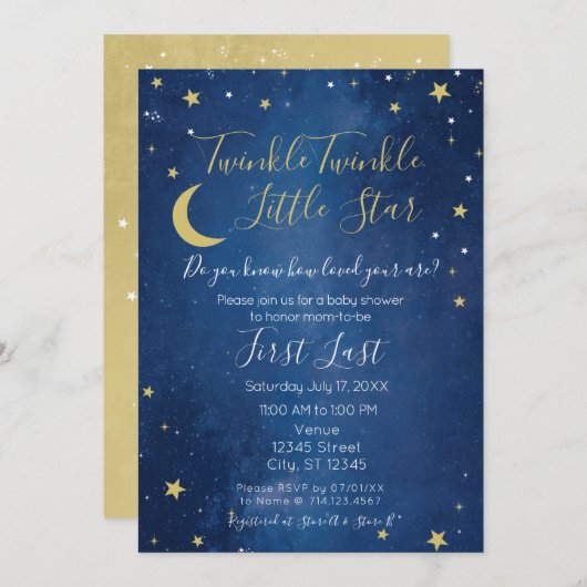 Twinkle Twinkle Little Star Baby shower Invitation Kaart (Voorkant / Achterkant)