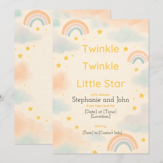 Twinkle Twinkle Little Star Baby shower Invitation Kaart (Voorkant / Achterkant)